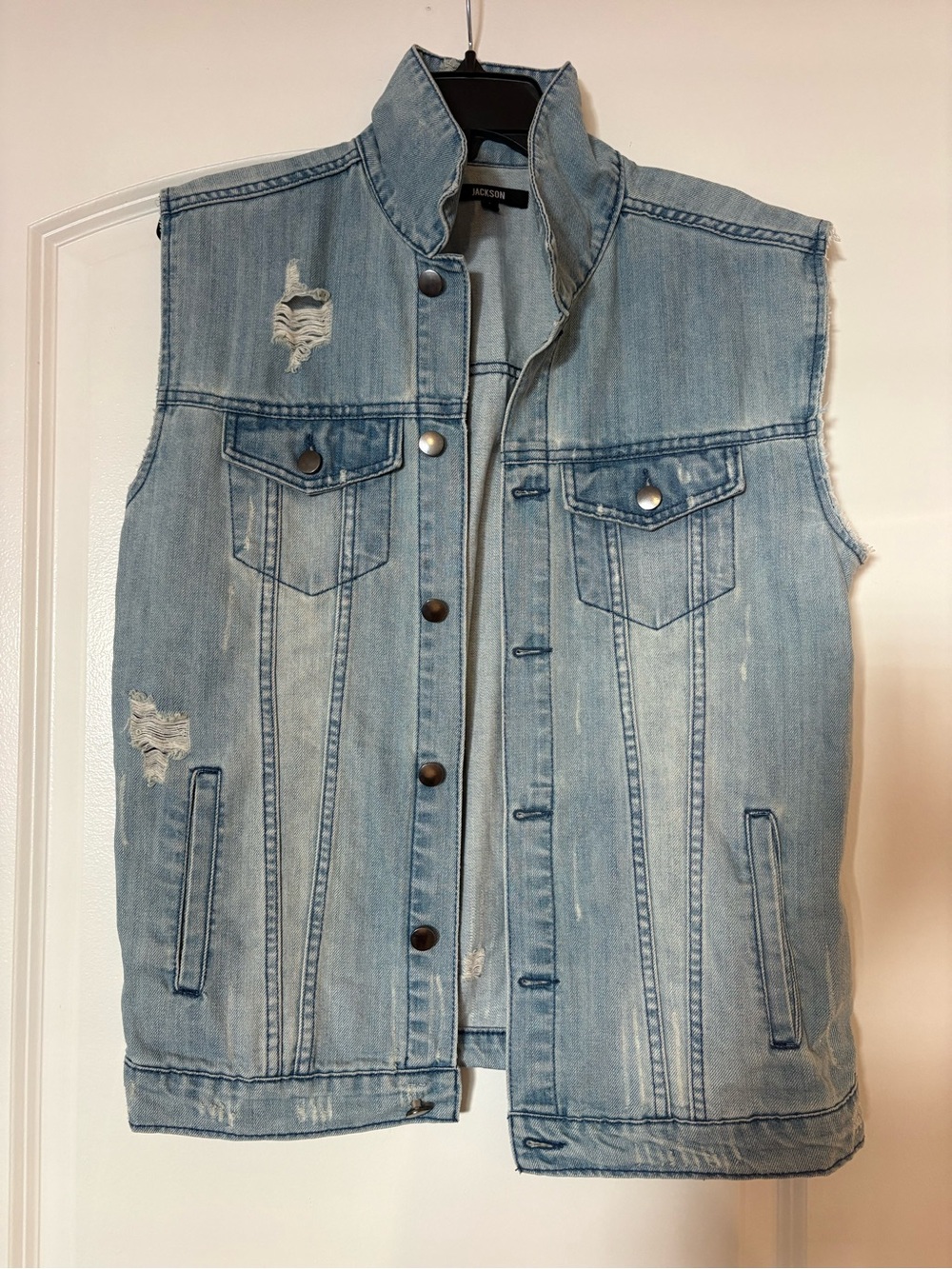 Light Wash Denim Vest - Casual Sleeveless Oversized Jean Jacket